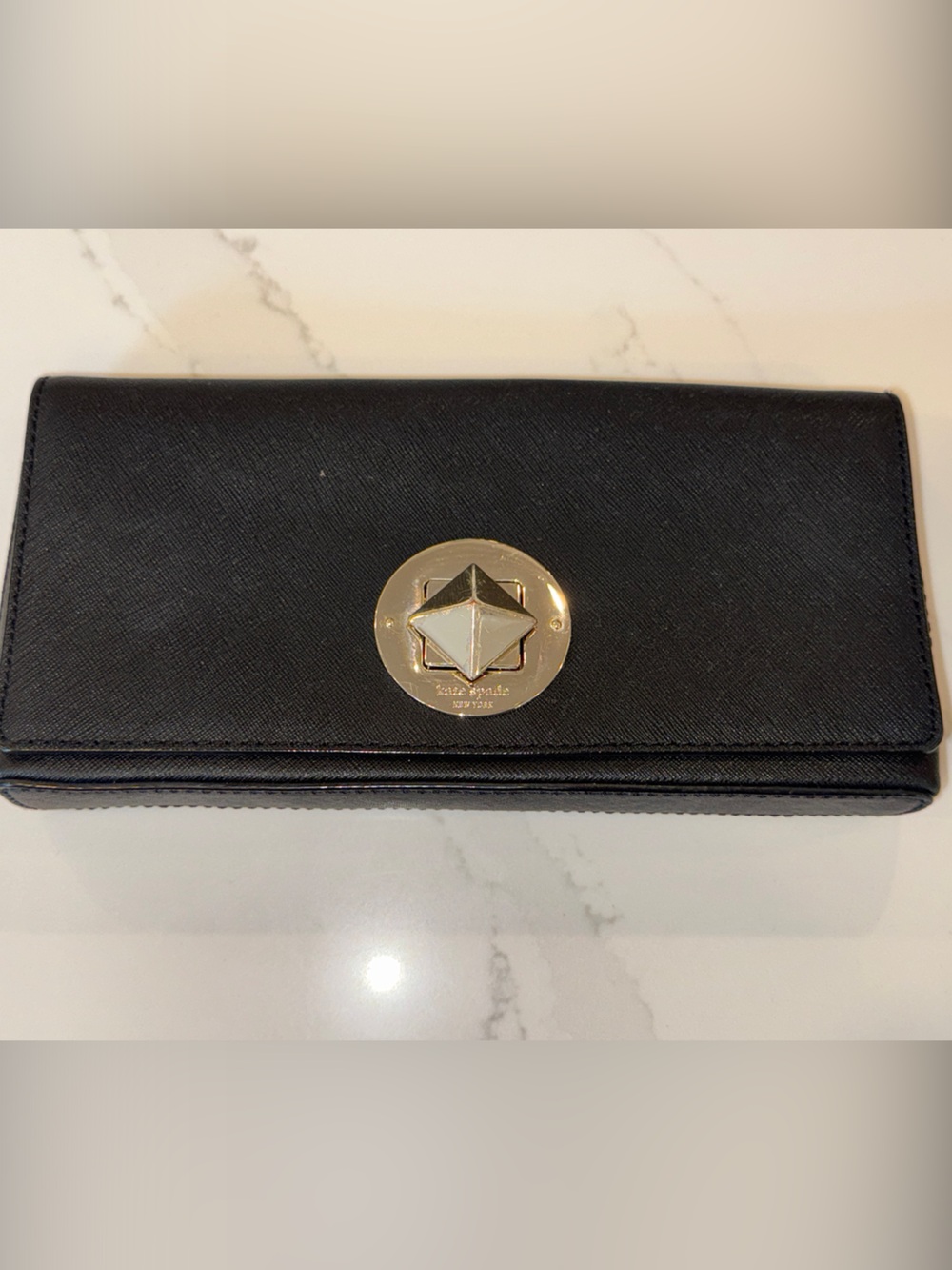 kate spade Black Leather Long Card Holder with Gold Emblem